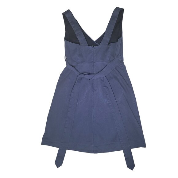 Anthropologie Chino Navy Blue Pinafore overall mini Dress With Pockets Size US 6 - Picture 2 of 5